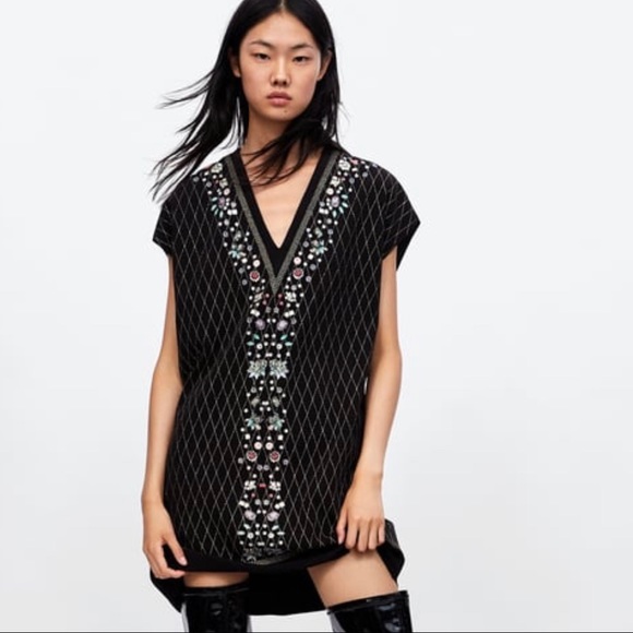 Zara Dresses & Skirts - ZARA Rubberized V Neck Dress